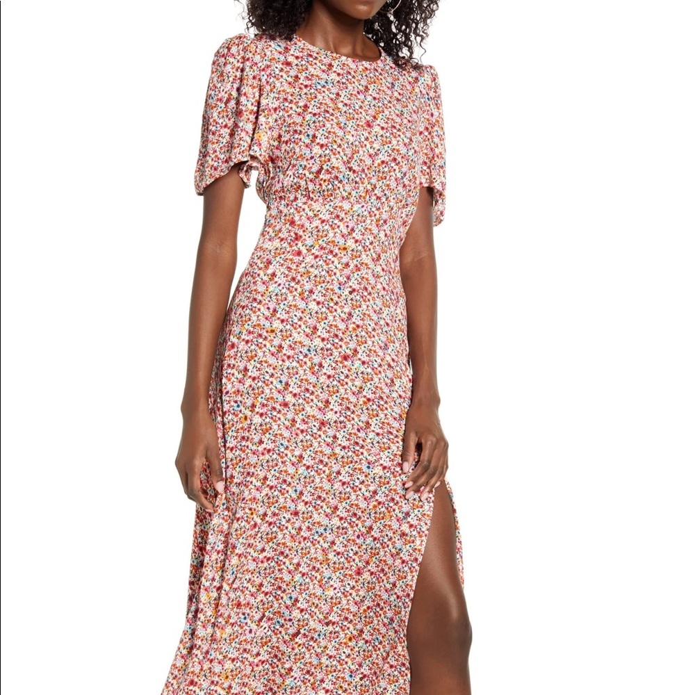 Revolve AFRM Jamie Open Back Midi Dress Sz S Red Ditsy Floral